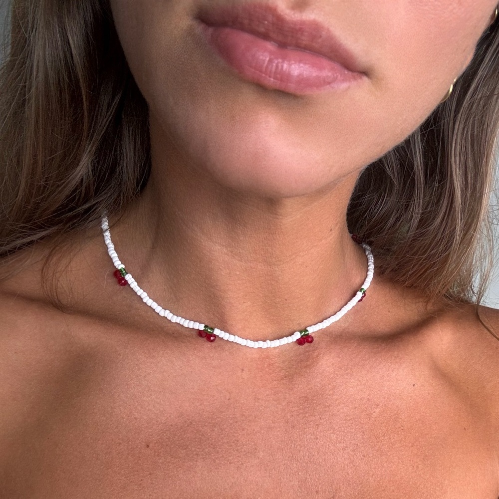 White Cherry Beaded Choker